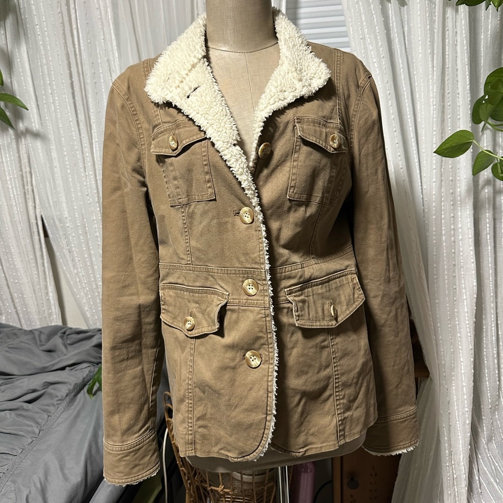 Carve Designs Tan Sherpa-Lined Utility Jacket